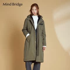 Mind Bridge2016冬新品中长款时尚加绒棉服保暖风衣连帽MQJP828B