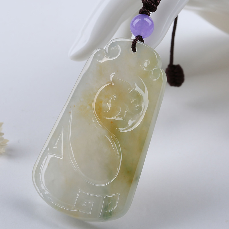 简道乾翡翠龙牌吊坠黄翡蓝花冰糯种a货缅甸玉牌子挂件ph01613