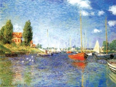 精准印花客厅卧室名画油画莫奈亚嘉帆船十字绣套件