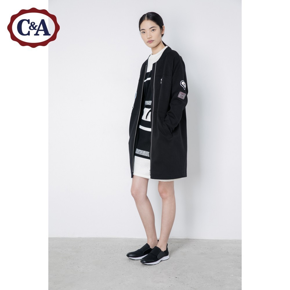 C＆A女式中长款徽章外套 秋冬休闲拉链棒球服CA200183920产品展示图5