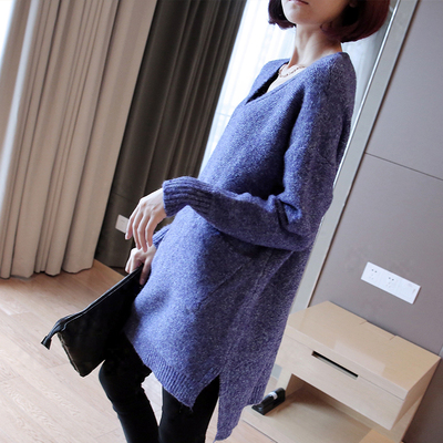 潮流羊绒衫女开叉套头毛衣maoyi秋冬宽松款加