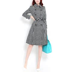 Autumn night as water ~ lapel double breasted black and white Plaid skirt-cotton, neutral tones commuter white collar trench coat