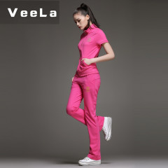 VeeLa2015夏季新品运动套装休闲短袖运动服显瘦修身卫衣女士春