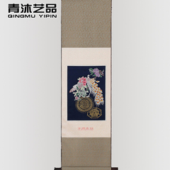 南京手工艺品云锦立轴卷轴画孔雀铜镜中堂画中国风高档商务礼品