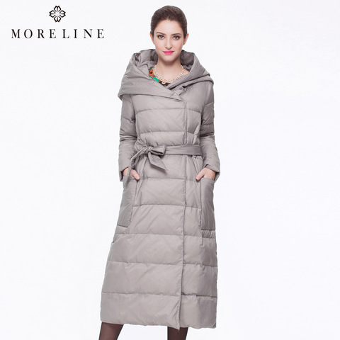 商场同款MORELINE沐兰超保暖系带围裹式连帽加厚羽绒服9849011