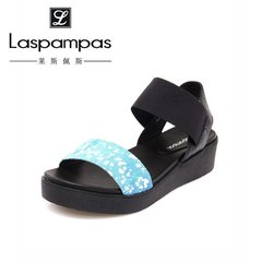Laspampas/莱斯佩斯2016年新款专柜同款 牛皮休闲一字带坡跟凉鞋T