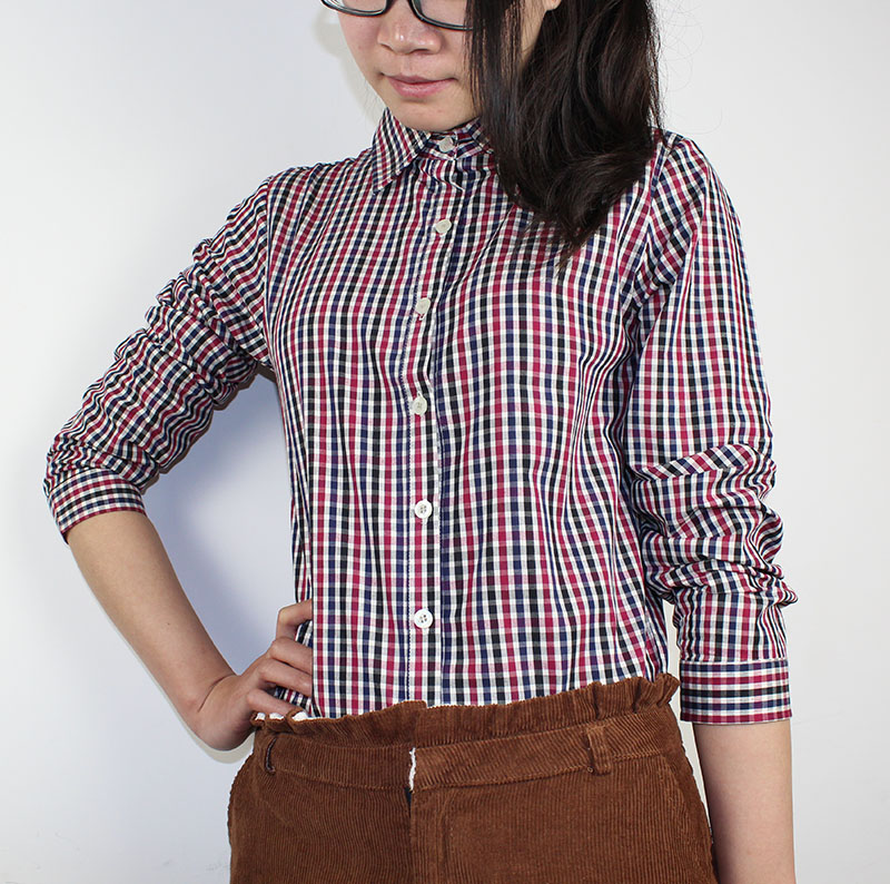 女装秋冬2017新款_小格子衬衫女长袖细格子纯棉全女装格纹格子衬衣女