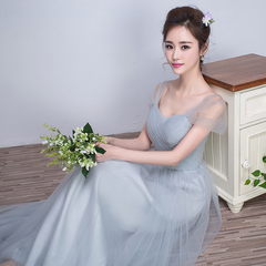 2016秋季新款韩版一字肩中长款新娘结婚礼服伴娘服宴会晚礼服显瘦