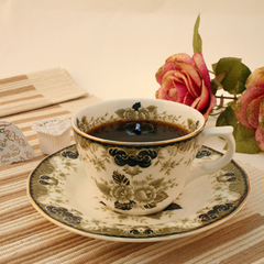 HYU骨瓷咖啡杯碟杯子陶瓷马克杯餐具送勺子花面咖啡杯迪欧款杯碟