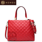 Honggu Hong Gu counters authentic 2016 new Europe casual Plaid leather laptop shoulder bag 6504