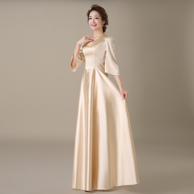 柔唇2019新款大合唱服演出服装女中老年合唱服优雅长裙晚礼服长款