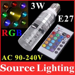RGB 16色 LED 水晶灯柱形灯无线遥控变色灯 E273W七彩节能灯泡