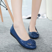 2015 women's shallow, circular, spring bow wedges shoes genuine leather Lady shoes all work shoes