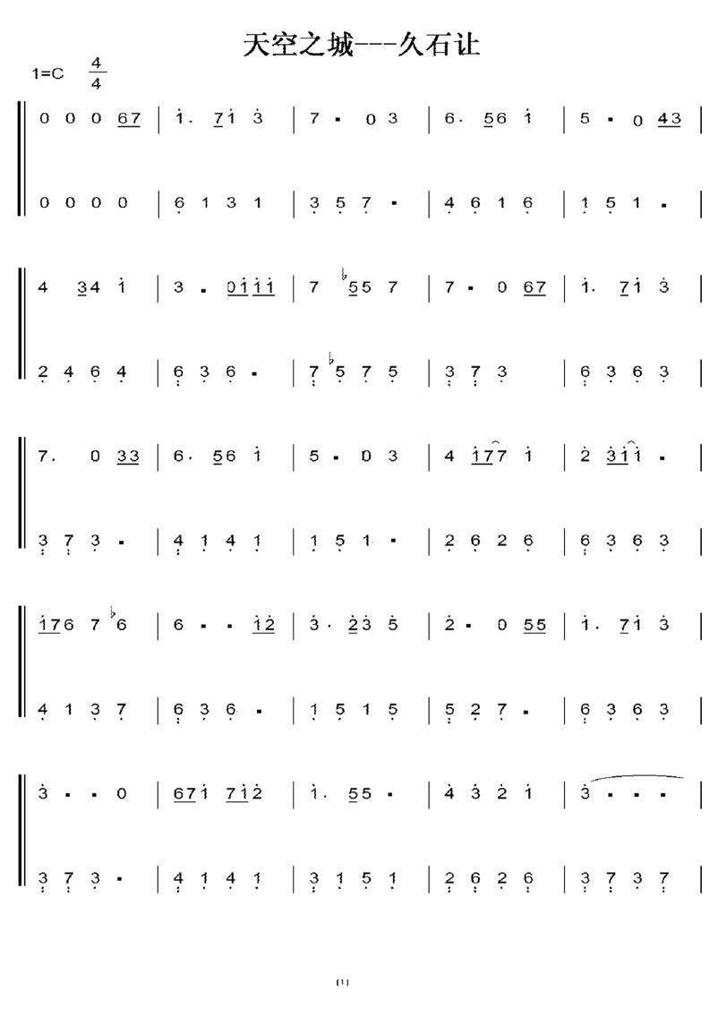 简谱钢琴曲天空之城超简单版电子钢琴谱曲几分钟学会