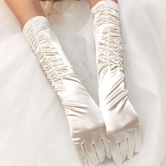 婚纱礼服配饰手套2015新款 韩版长款缎面褶皱新娘结婚婚纱手套