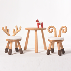 儿童生日礼物实木麋鹿羊角板凳创意小凳子幼儿园宝宝学习实木圆桌