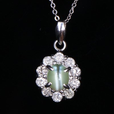 90ct金绿猫眼石吊坠配钻0.48ct pt900铂金 xh1031