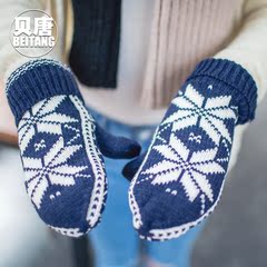 韩版冬季新款加厚保暖毛线手套韩国时尚情侣雪花连指手套女士潮