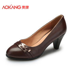 Aokang shoes new style leather comfortable commuting suits low business coarse with high heels shoes authentic women's shoes