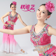 秋唯艺 枚红色傣族舞蹈服 民族舞服 舞蹈服装 演出服装 舞台装