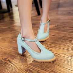 2015 spring new Korean version of the simple and sweet ladies fashion shoes Velcro shoes versatile and comfortable high heel shoes women