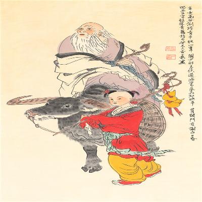 四尺条幅 国画 精品人物【老子骑牛】未装裱作品 平价销售(t)