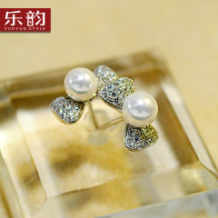 Music jewelry hypoallergenic s925 silver small earring Pearl day Korean temperament bow earrings women''s earrings