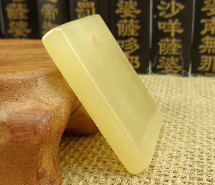 【文玩部落】30×40mm西藏白牦牛角平安无事牌 腰牌挂坠 黄润透亮