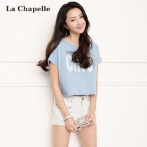拉夏贝尔2015夏新品 白色字母印花 百搭短袖圆领T恤 女10007986