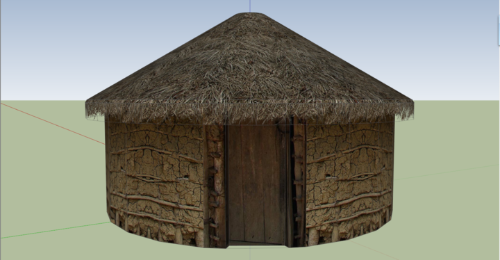 远古部落住宅茅草屋土房草图大师传统农村土墙茅草设计素材