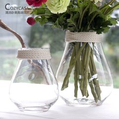 【清汤卧果】白色麻绳透明玻璃花瓶 北欧简约现代餐桌花艺摆件