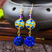 Thai gold-plated 925 Silver cloisonne fashion natural lapis lazuli earrings female fire blue bead earrings new