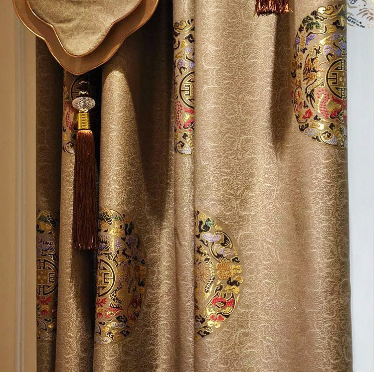 中式风格唐朝宫廷风高精密绣花提花高档窗帘窗纱别墅卧室客厅书房