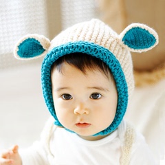 帮版婴儿帽子秋冬季3-6-12个月男女宝宝帽子冬天纯手工毛线帽护耳