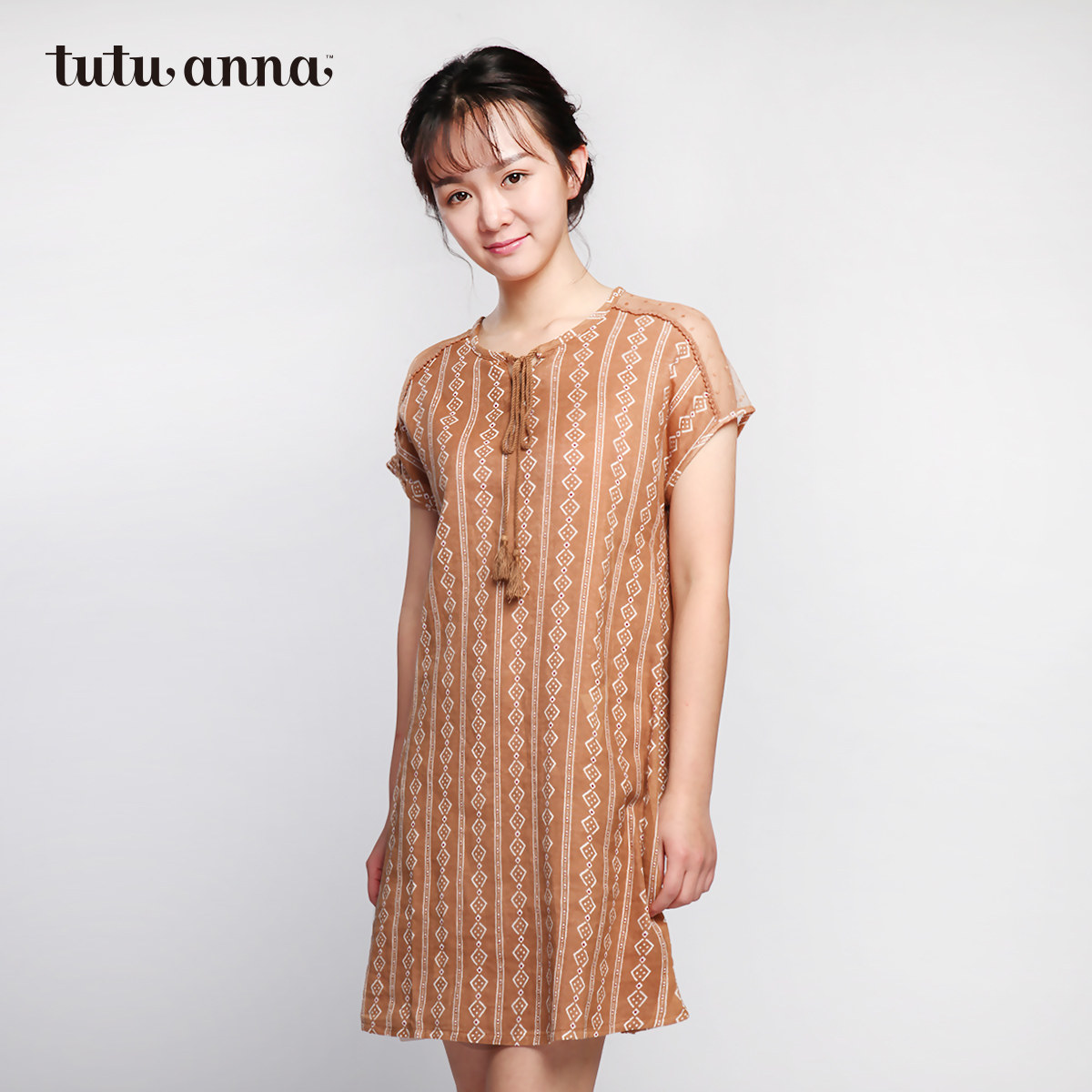 tutuanna睡裙 民族风连衣裙 家居服 纯色棉质中裙——tutuanna旗舰店.