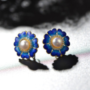 Thai natural Pearl ladies earrings 925 silver inlay boom burn blue Stud Earrings new style Lady Joker