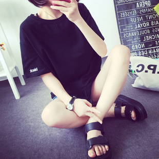 欧娇娜旗舰店短袖T恤女夏装2016韩国半袖原宿风体恤情侣装简约宽松学生上衣服