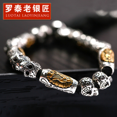 Man Tai yinpengke leather bracelet S925 silver couples jewelry leather skull men and women of Notre Dame hand rope