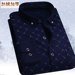冬季一体绒保暖衬衫男长袖加绒加厚保暖衬衣中年商务时尚印花衬衫