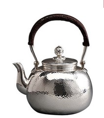日式锤纹银壶 99纯银纯手工茶壶 功夫茶具 高档收藏品