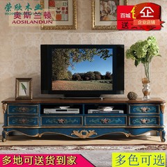 欧美式手绘2米带组合电视柜简约现代实木家具复古茶几成套电视柜