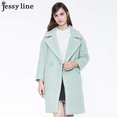 jessy line2016冬装新款 杰茜莱中长款浅绿色百搭毛呢外套女大衣
