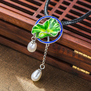 Thai lotus leaf pendant 925 Silver cloisonne vintage female natural Pearl silver pendant Japanese and Korean products