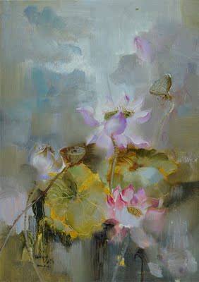 中国书画研究院研究员 郭德洪 《梦幻禅境》 油画荷花