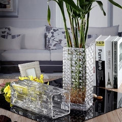 茹艺家居 方形透明玻璃花瓶水培富贵竹四方花瓶客厅电视柜摆放