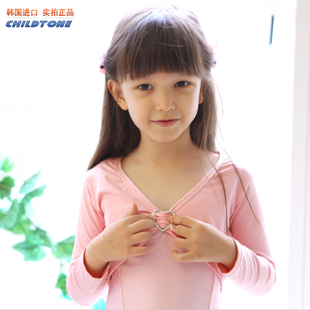 childtone韩国进口儿童舞蹈 少儿幼儿跳舞纯棉莱卡粉色长袖短外套