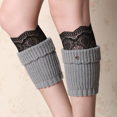 秋冬韩国新款百搭毛线保暖袜套女针织护腿蕾丝短靴套护腿脚套