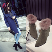 2015 leather pointy high heels wedges ankle boots for fall/winter fashion short boots wool-insulated boots in women''''''''s shoes new boots