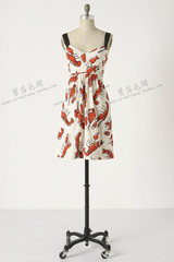 2015 Europe Anthropologie lobster print sundresses in retro dress v neck pleated skirts sale