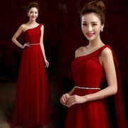 2015 toasting new stylish one-shoulder bridal wedding dress spring/summer clothes long wine red party evening dress